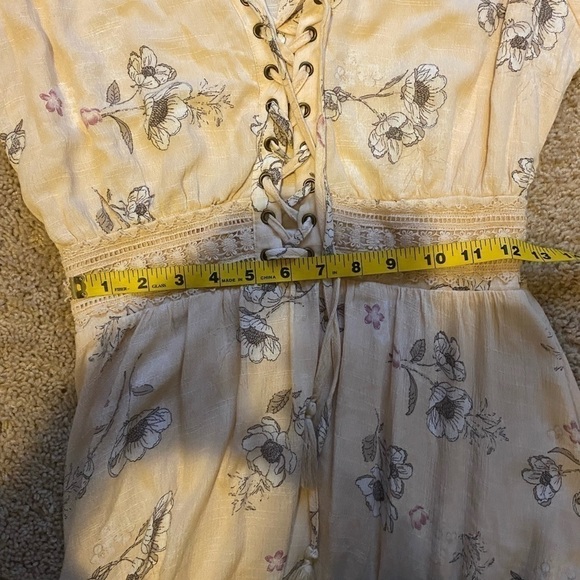 AMERICAN Rag Long Sleeve Lace Up Bodice Floral Dress in Cream size s - Picture 7 of 8